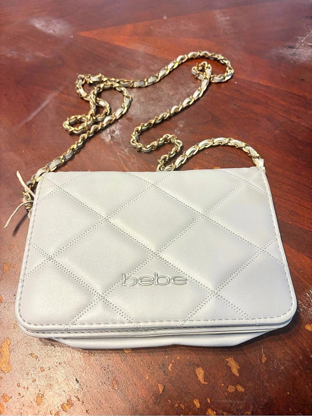 bebe Quilted Crossbody Bag in Gray